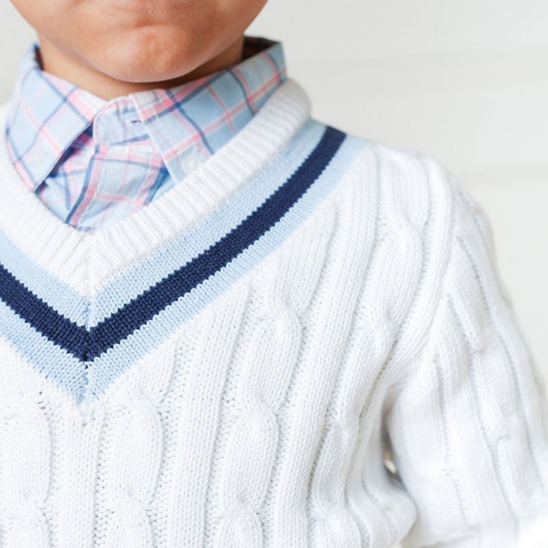 Hope & Henry Boys' Organic Long Sleeve V-Neck Cricket Sweater, Kids, 5 of 9