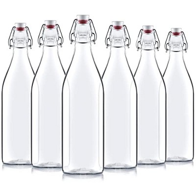 Swing Top Glass Bottle - Clear Round - 1 Liter or 17 ounce – Bar