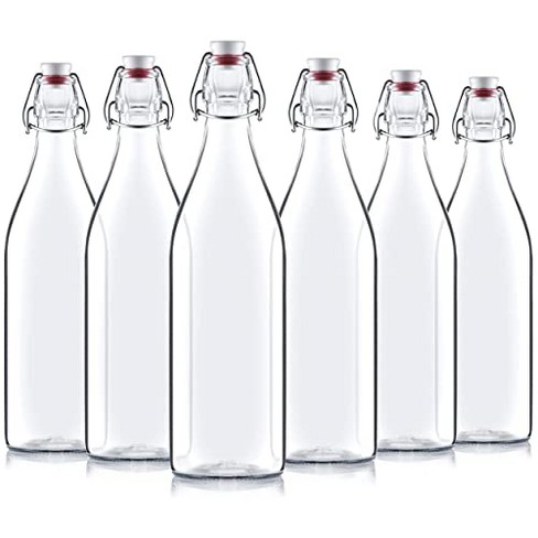 Bormioli Rocco Giara Swing Top Bottles 33 Ounce/1 Liter (6 Pack) Round Clear Glass Grolsch Flip Top Bottle with Stopper