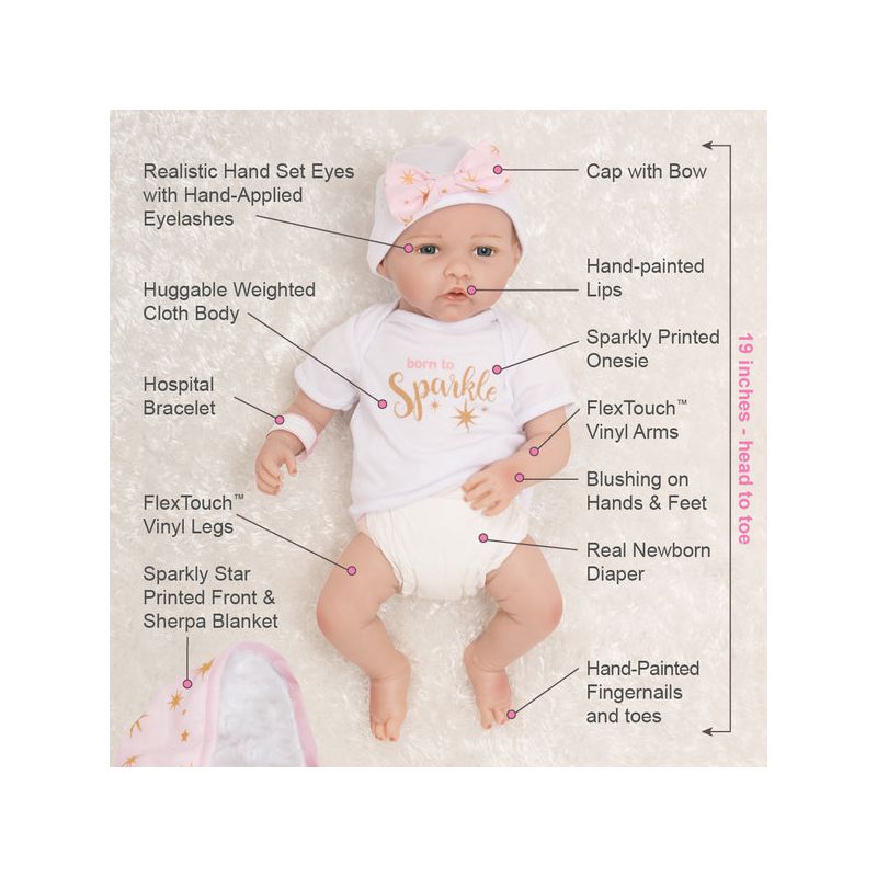 Paradise Galleries Reborn Baby Doll in Silicone-like Vinyl, 19 inch Newborn Girl Baby Bundles: Born To Sparkle, 7-Piece Ensemble, 5 of 12