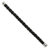 Black Bow Jewelry 11mm Stainless Steel & Black Leather Triple Braided Bracelet, 8.5 Inch - 2 of 4