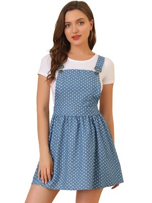 Allegra K Women's Printed Adjustable Straps Mini Chambray Pinafore Dress