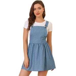 Allegra K Women's Printed Adjustable Straps Mini Chambray Pinafore Dress - 1 of 4