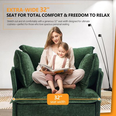 Extra-wide 32-inch chair seat for total comfort and freedom to relax