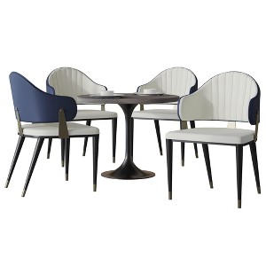 LeisureMod Verve 5-Piece Dining Set, 36 Inch Round Resin Table with 4 PU Leather Upholstered Chairs, Modern Dining Furniture for Kitchen or Apartment - 1 of 4