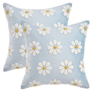 REGALWOVEN Velvet Daisy Embroider Flowers Pattern Cushion Covers18 x 18 Inch Set of 2 - 1 of 4