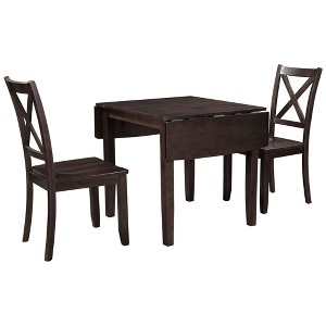 Gulches 3-Piece Drop Leaf Breakfast Nook Dining Set - Espresso Wood Table with 2 X-Back Chairs, Extendable Design for Small Spaces/Studio Apartments - 1 of 4