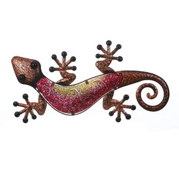 LuxenHome Pink Gecko Lizard Metal and Glass Outdoor Wall Decor