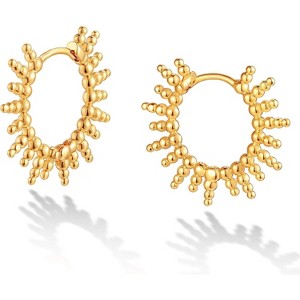 Dainty CZ Huggie Hoop Earrings 14K Gold Plated Chunky Simple Cute Thick Round Frill Bead Ball Cuff Earrings Cubic Zirconia Hoop Earrings Minimalist - 1 of 4