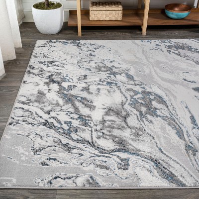Abstract Swirl Marbled 4' x 6' Gray Synthetic Area Rug