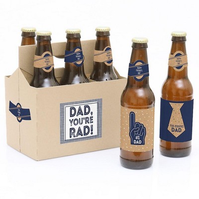 Big Dot of Happiness My Dad is Rad - Father's Day Decorations for Men - 6 Beer Bottle Label Stickers and 1 Carrier