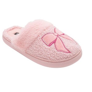 Kensie Women’s Slippers - Cozy House Slippers with Fuzzy Upper, Faux Fur Trim, and Bow Accent - 1 of 4
