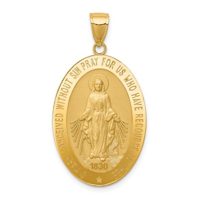 Black Bow Jewelry 14k Yellow Gold, Solid Oval Miraculous Medal Pendant