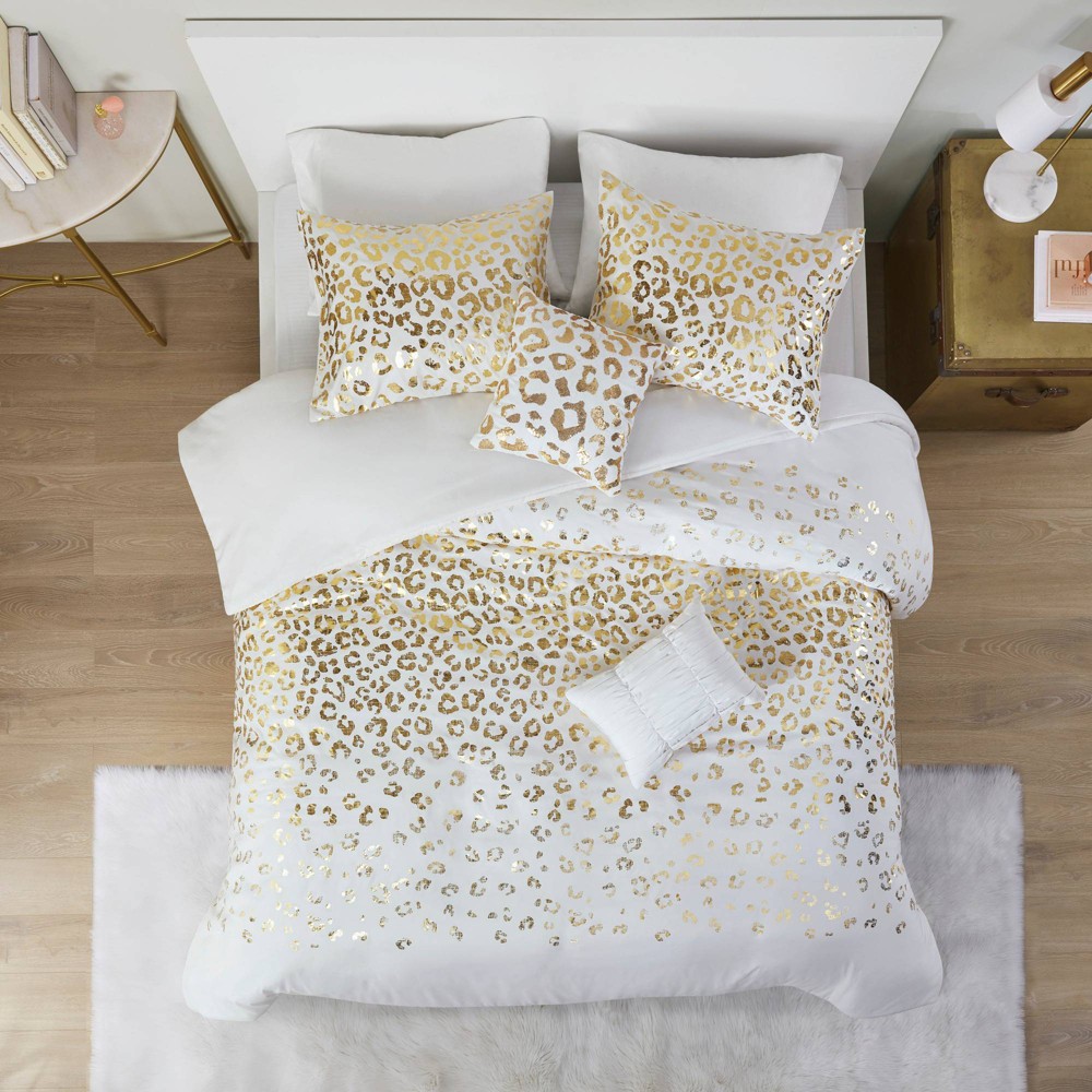 Photos - Bed Linen Twin/Twin XL Kendra Metallic Printed Duvet Cover Set Ivory/Gold