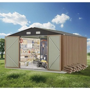 Acekool 10x8 FT Large Metal Outdoor Storage Shed, Lockable Double Doors, Vents, Sloped Roof, for Garden & Patio - 1 of 4