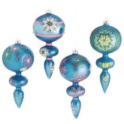 Ganz 4ct Snowflake Design Glass Finial Christmas Ornament Set 7" - Dazzling Blue