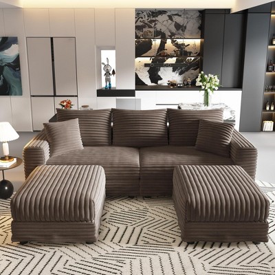 82.7'' Plush Corduroy U-Shaped Sectional Sofas with 2 Movable Ottomans, Deep Seat and Convertible Lounge Chair