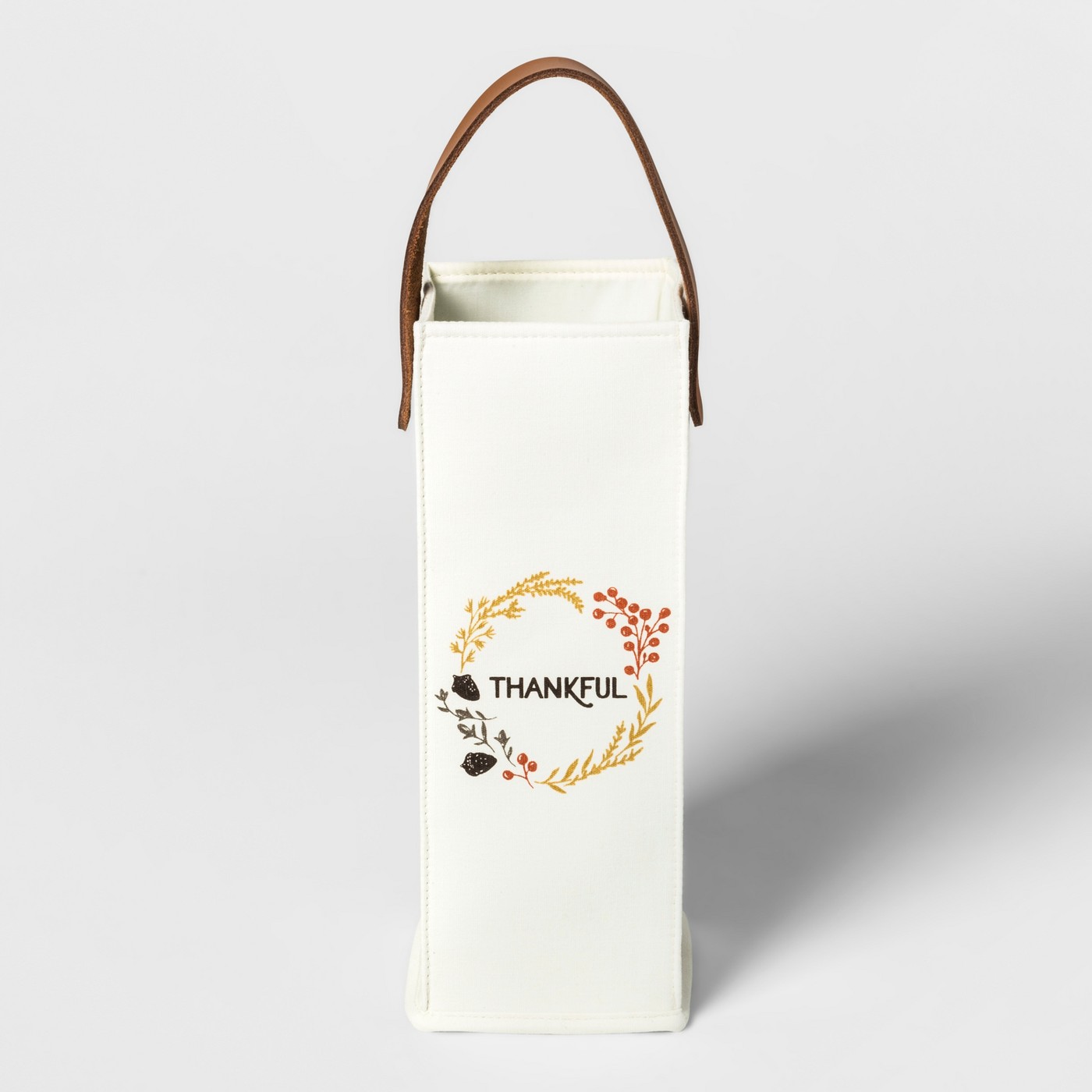 Thankful Canvas Wine Bag With Leather Handle White/Brown - Thresholdâ„¢ - image 1 of 1