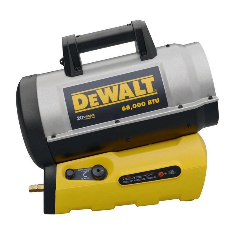 DeWalt 68,000 BTU 20 Volt Battery Start Portable Cordless Propane Space Heater with Quiet Barrel Forced Air Design for Job Site and Workshop, 1 of 7