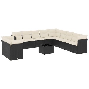 vidaXL Garden Sofa Set Black PE Rattan Large Adjustable Feet - 1 of 4