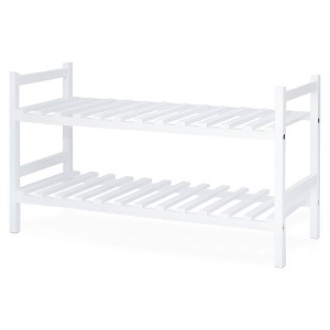 PJ Wood Stackable Wooden Shoe Rack Organizer for Closet Storage, Entryway Shelves, Tiered Cabinet for Shoes, 6 Pair Capacity, White - 1 of 4