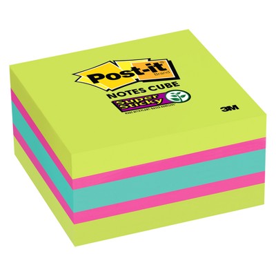 Post-it Super Sticky Notes Cubes 3" x 3" - Square - 360 Sheets per Pad - Bright Blue, Pink, Green - Paper - Sticky, Recyclable - 1 Pack