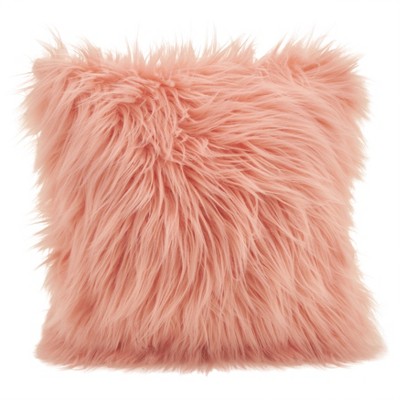 Poly Filled Long Hair Faux Fur Throw Pillow Rose - Saro Lifestyle