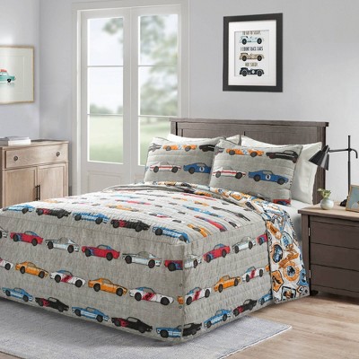 2pc Twin Race Cars Bedspread Bedding Set Blue/Orange - Lush Décor