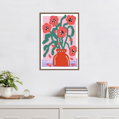 Treechild Floral Impression Red and Green Framed Canvas Art 16 x 23