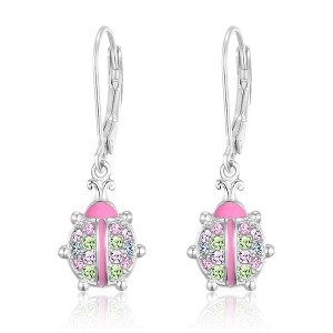 Chanteur Hypoallergenic Kids Jewelry Accessories Ladybug CZ White Gold Palladium Plating Earrings leverback is made from 925 Sterling silver - 1 of 1
