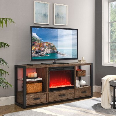 NicBex TV Stand for 70 Inch TV with LED Lights and Starage Space,TV Entertanment Center with Electric Fireplace,TV Console Table for Living Room