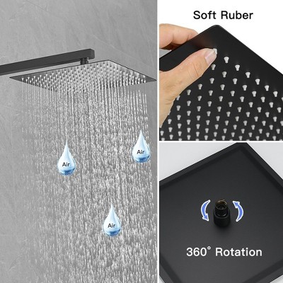 Matte Black Stainless Steel Square Rain Shower Faucet Set