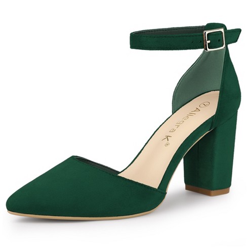 Allegra K Women s Ankle Strap Pointed Toe Block Heels Pumps Green