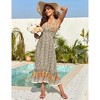 Women's Summer Fashion Floral Halter High Waist Dress V-Neck Wrap Bohemian Dress Sleeveless A Line Flowy Beach Casual Maxi - 3 of 4