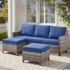 Belord 3-Piece Outdoor Sofa Set, Wicker Patio Furniture with Cushions and Multifunctional Ottoman, All-Weather Conversation Set for Balcony Porch - 1 of 4