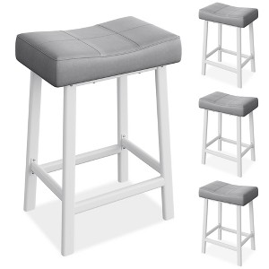 24" Counter Height Bar Stools Set for Kitchen Island Counter, Bonded Leather Stools with 2.4" Thick Saddle Seats for Dining Room - 1 of 4