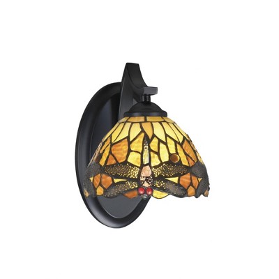 Toltec Lighting Zilo 1 - Light Sconce in  Matte Black with 7" Amber Dragonfly Art Glass Shade
