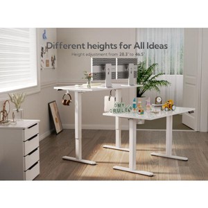Vynxaria 48in Electric Height-Adjustable White Glass Standing Desk Home Office Computer Table Modern Standing Workstation for Home Office - 1 of 4