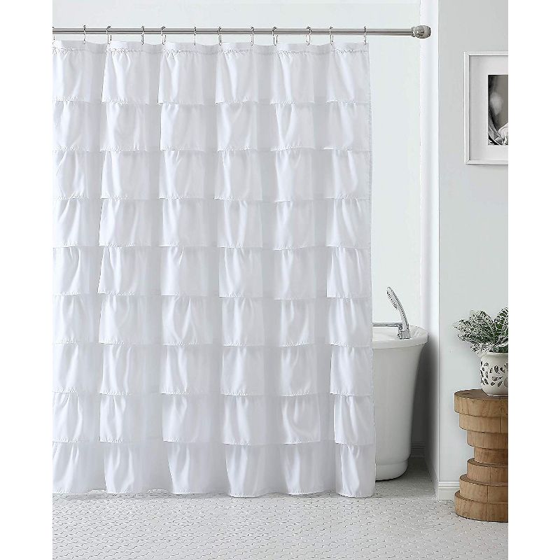Kate Aurora Shabby Chic Style White Crushed Ruffle Fabric Shower Curtain - Standard Size, 2 of 3