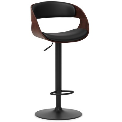 Mid-Century Modern Vegan Faux Leather Adjustable Swivel Barstool with Padded Seat and Bentwood Frame, Powder-Coated Base for Kitchen or Bar Area