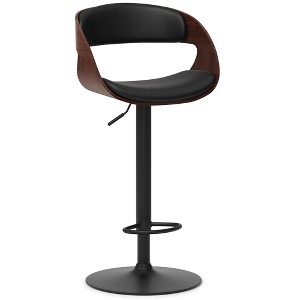 Mid-Century Modern Vegan Faux Leather Adjustable Swivel Barstool with Padded Seat and Bentwood Frame, Powder-Coated Base for Kitchen or Bar Area - 1 of 4