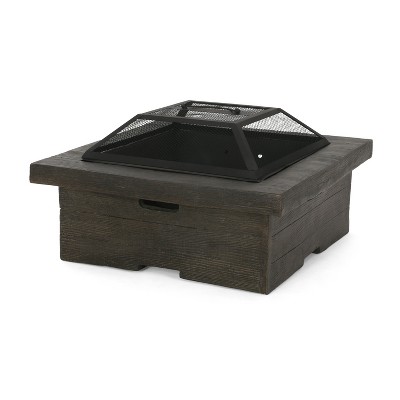 Christopher Knight Home Bolton Lightweight Concrete Outdoor Wood Burning Square Fire Pit, Gray