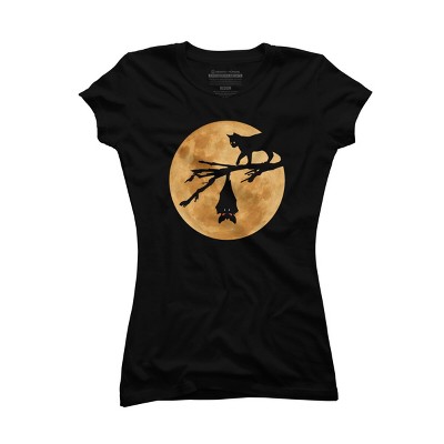 Junior's Design By Humans Halloween - Moon (The Cat and the Bat) By MonkeyStore T-Shirt