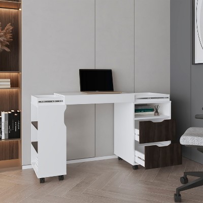 NicBex Modern Minimalist Computer Desk with Drawers & Shelves,Teens Student Writing Desk,Home Office Desk for Study,Studio