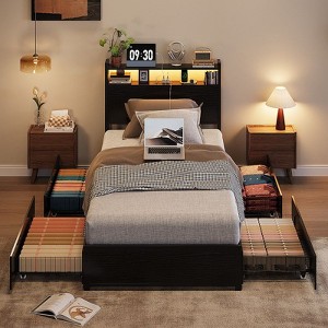 Karl Home Metal Platform Bed Frame with 2-Tier Storage Headboard,  with 4 Storage Drawers, Built in Charging Station and LED - 1 of 4