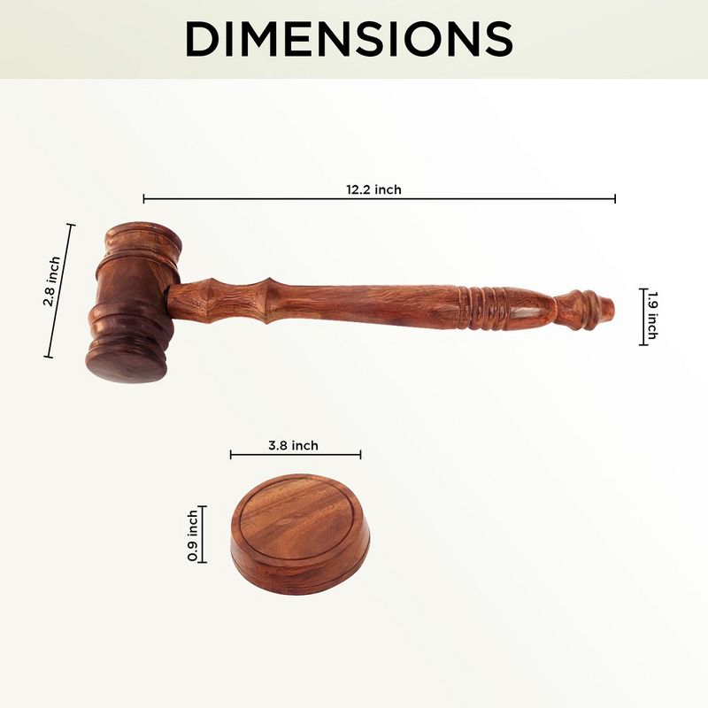 Wooden Decorative Brown Gavel Hammer with Wood Base Block for Lawyers, Judges, and Courts, 3 of 7