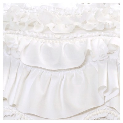 White Ruffled Microfiber Twin Quilt Set with Pom Pom Trim