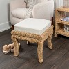 JONATHAN Y Rowan 19.7" Bohemian Designer Woven Rattan/Wood Ottoman Vanity Stool, White Cushion Seat - 2 of 4