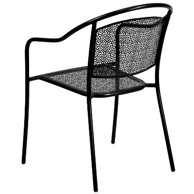 Elegant Black Steel Patio Armchair with Rain Flower Design