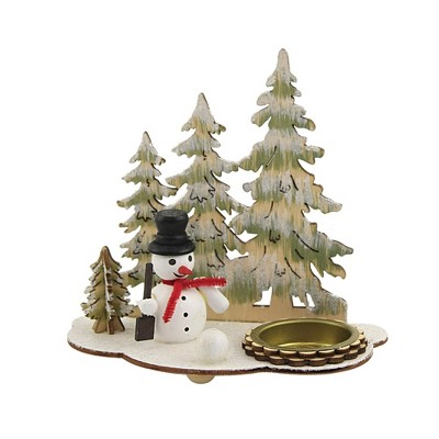 Christmas 5.25" Snowman Fir Tree Tealight Holde Candle Winter  -  Candle Holders